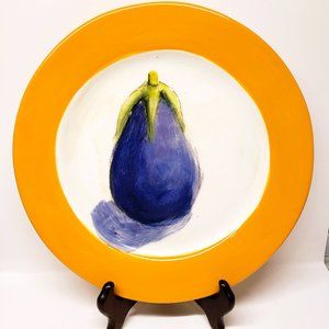 Eggplant Dinner Plate Signed Pottery Hand Painted Glantury? Studio 10"